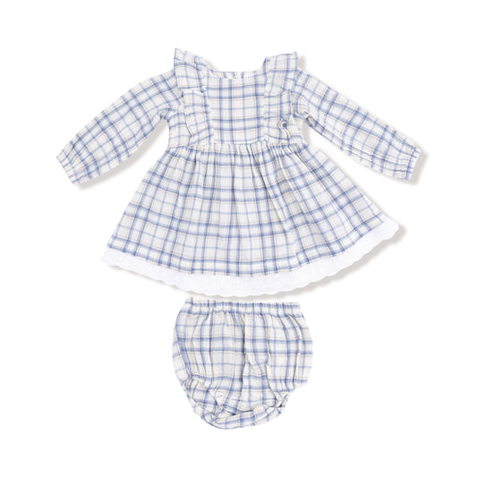 Long Sleeve Dress and Bloomer (2T to 4T Dress Only) - Blue Plaid