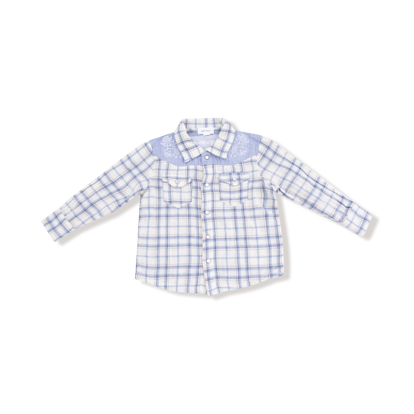 Long Sleeve Western Pearl Snap Shirt - Blue Plaid