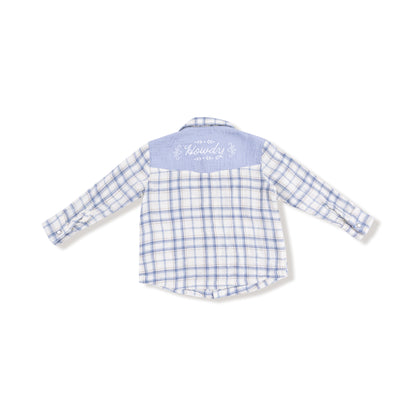 Long Sleeve Western Pearl Snap Shirt - Blue Plaid