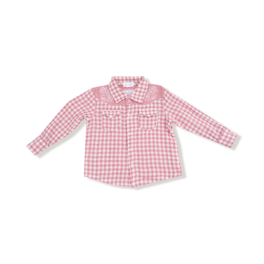 Long Sleeve Western Pearl Snap Shirt - Rose Pink Plaid