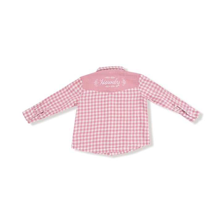 Long Sleeve Western Pearl Snap Shirt - Rose Pink Plaid