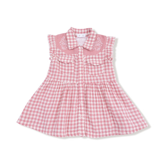Western Pearl Snap Dress and Bloomer (2T to 4T Dress Only) - Rose Pink Plaid