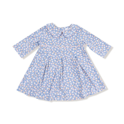 Box Pleat Dress w/ 3/4 Sleeve + Peterpan Collar & Leggings - Country Calico