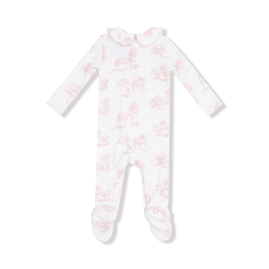 Peter Pan 2-Way Zipper Footie - Farm Toile Pink