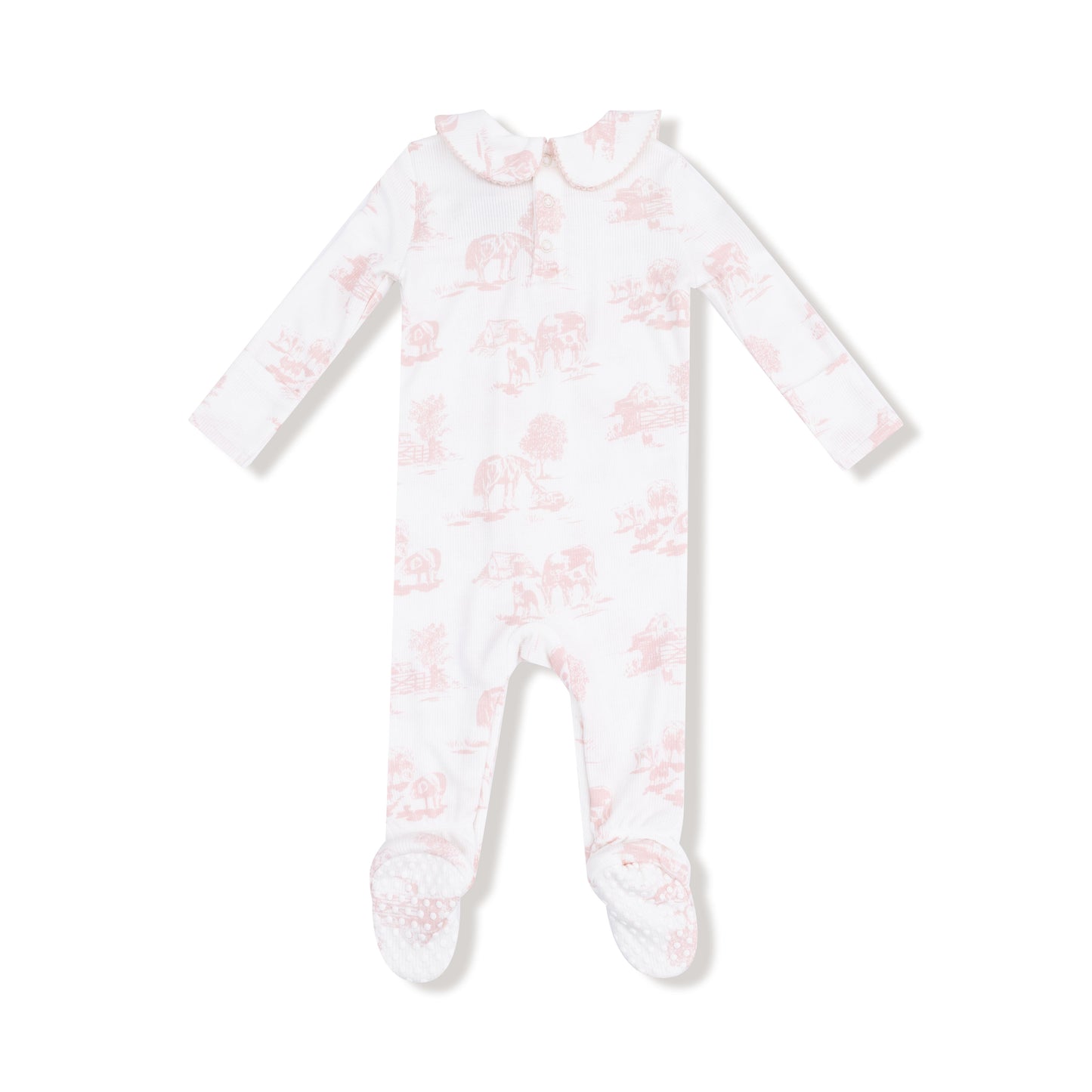 Peter Pan 2-Way Zipper Footie - Farm Toile Pink