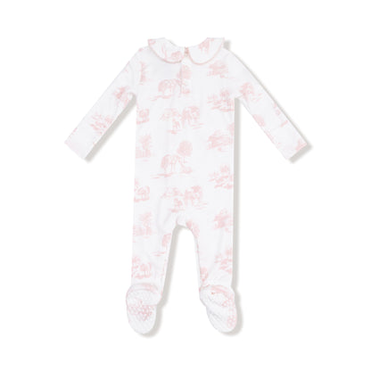 Peter Pan 2-Way Zipper Footie - Farm Toile Pink