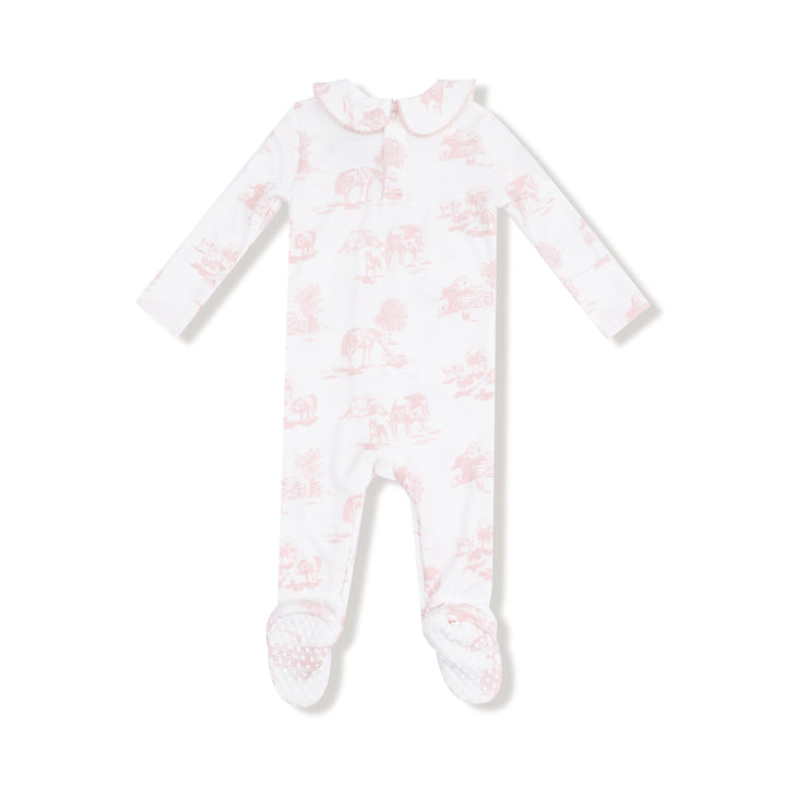Peter Pan 2-Way Zipper Footie - Farm Toile Pink
