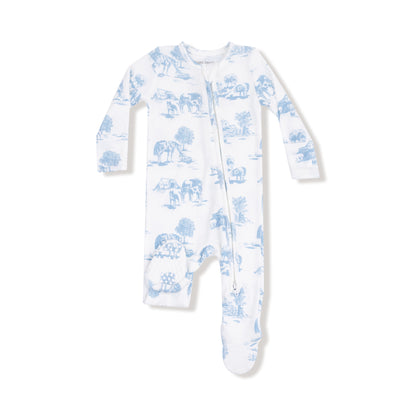 2 Way Zipper Romper - Farm Toile Blue