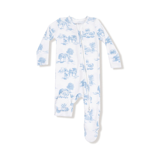 2 Way Zipper Romper - Farm Toile Blue