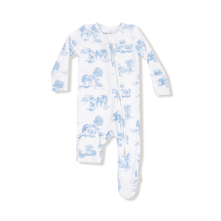 2 Way Zipper Romper - Farm Toile Blue