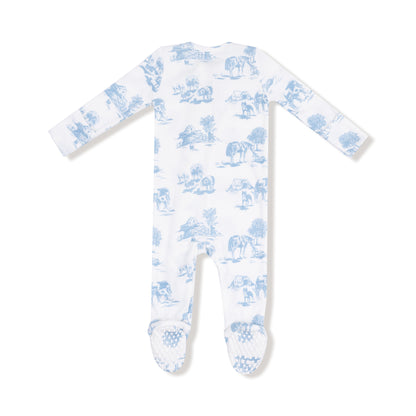 2 Way Zipper Romper - Farm Toile Blue