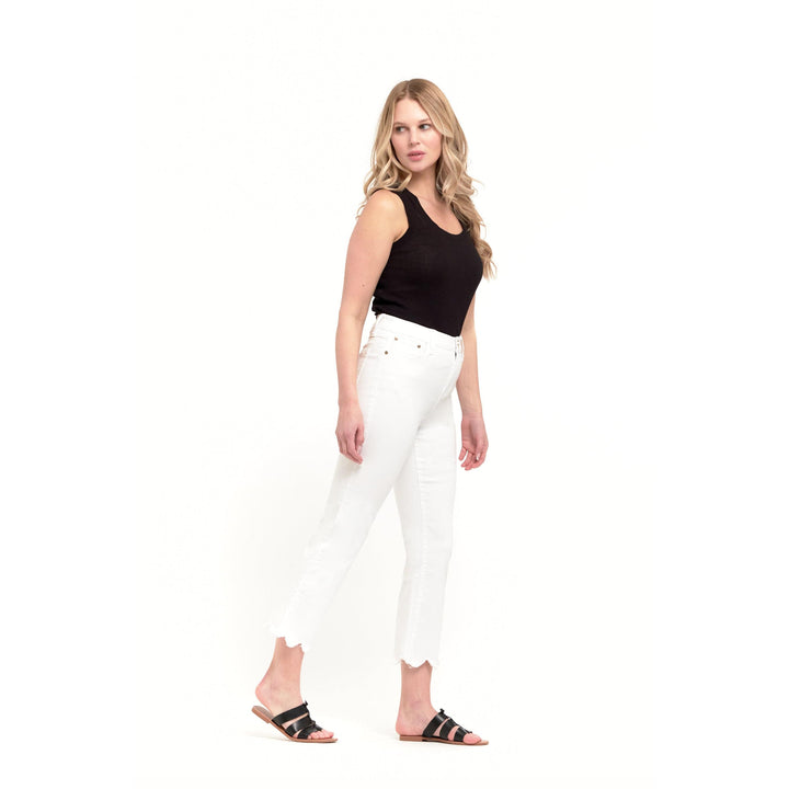 1822 Denim Scalloped Crop Jean in White