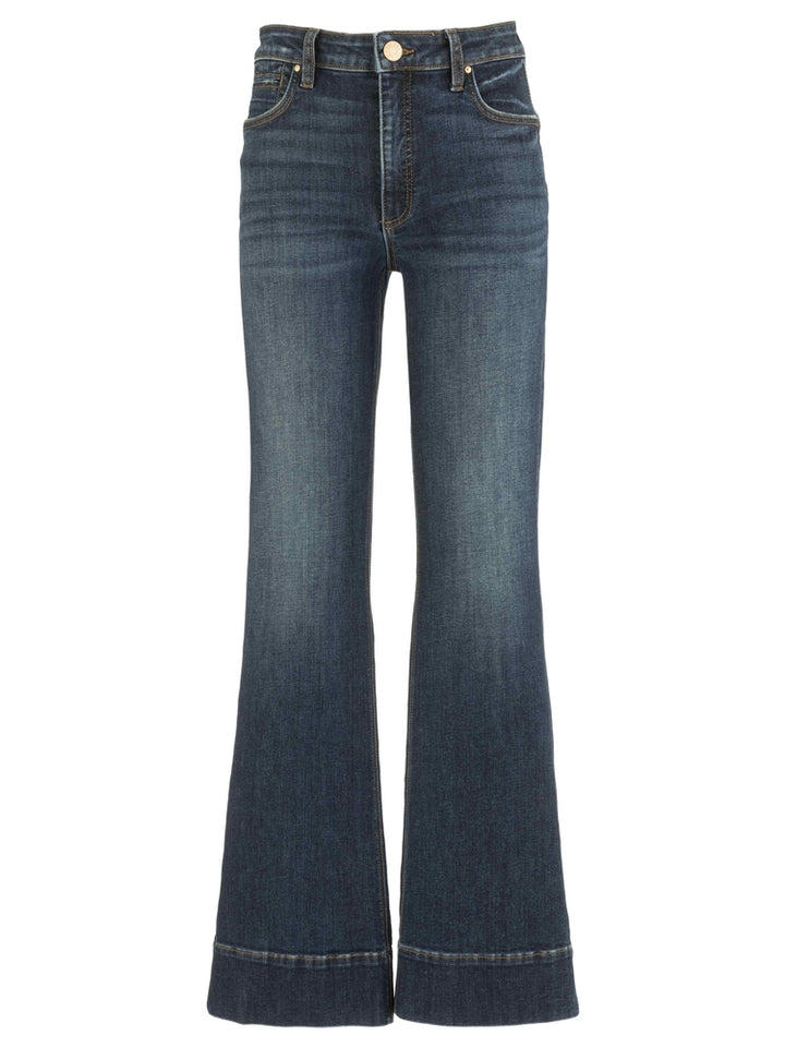 Front view of the Kut from the Kloth Stella High Rise Fab Ab Flare Jeans in the dark blue Charmer wash.