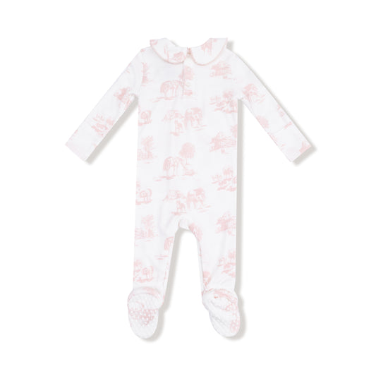 Peter Pan 2-Way Zipper Footie - Farm Toile Pink