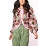 Pink Plaid Poinsettia Button Up Collar Sweater