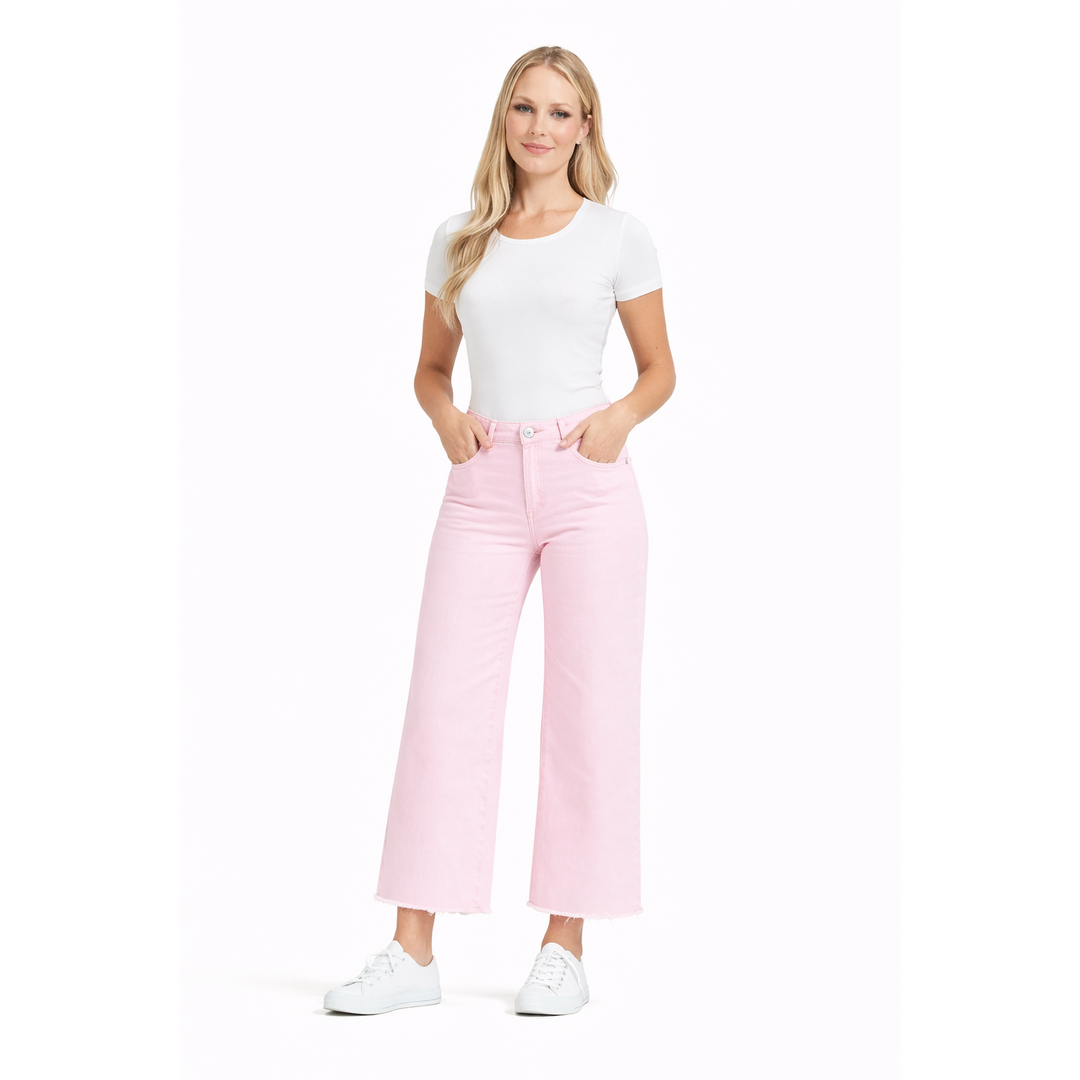 1822 Denim Mid-Rise Slim wide Leg with Raw Hem in Blush Fade