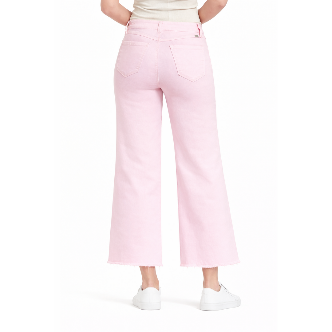 1822 Denim Mid-Rise Slim wide Leg with Raw Hem in Blush Fade