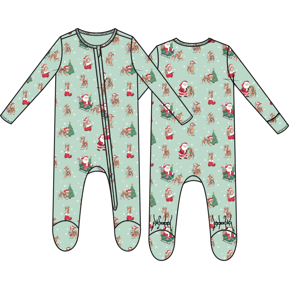 Angel Dear Vintage Reindeer &amp; Santa - 2 Way Zipper Footie | Ivory