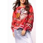 Red &amp; Pink Vintage Poinsettia Santa Sweatshirt