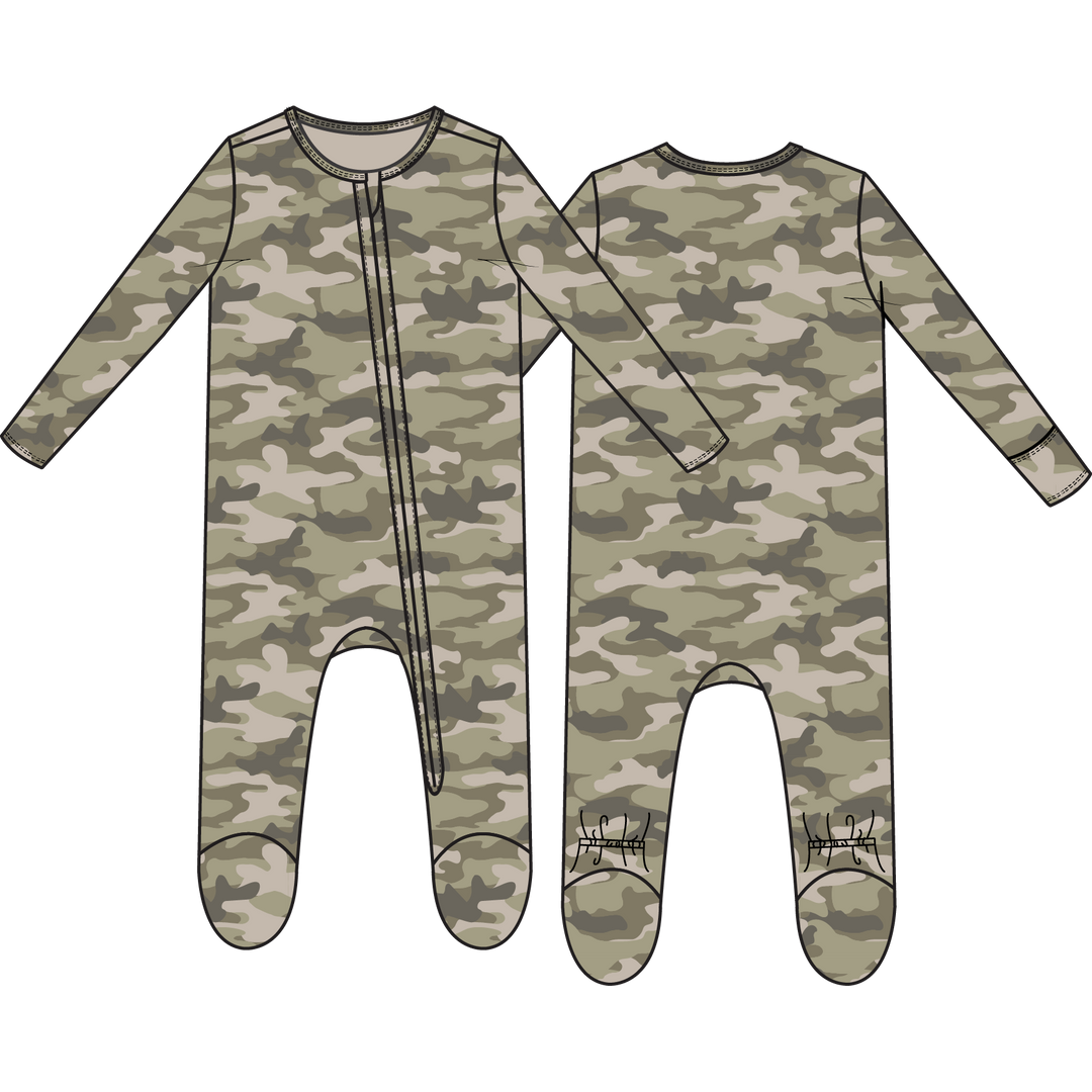 Angel Dear Camo - 2 Way Zipper Footie | Green