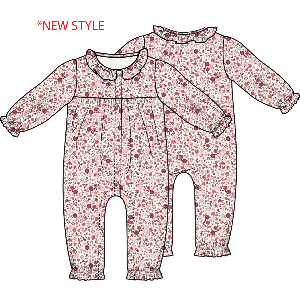 Angel Dear Serene Floral - Long Sleeve Ruffle Collar Romper | Ivory &amp; Rose
