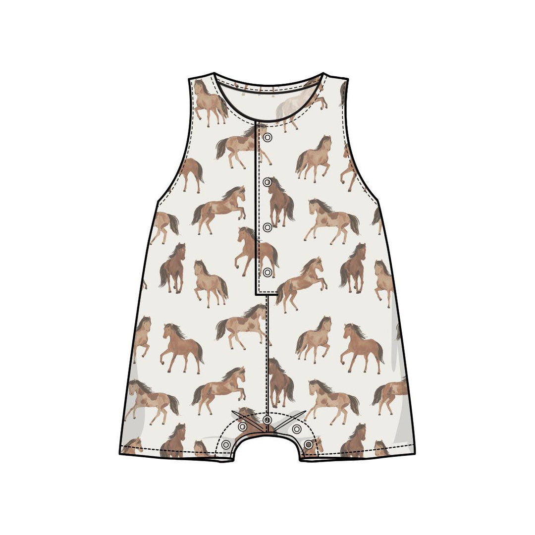 Sleeveless Shortie Romper - Horses