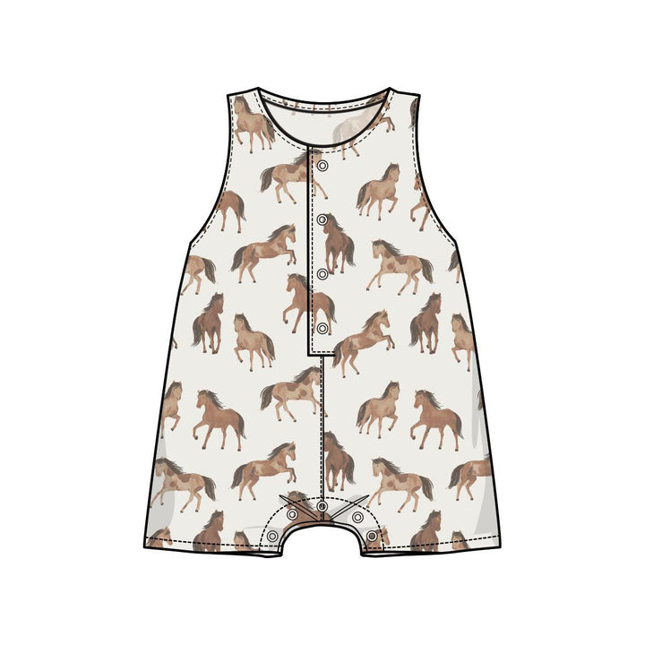 Sleeveless Shortie Romper - Horses