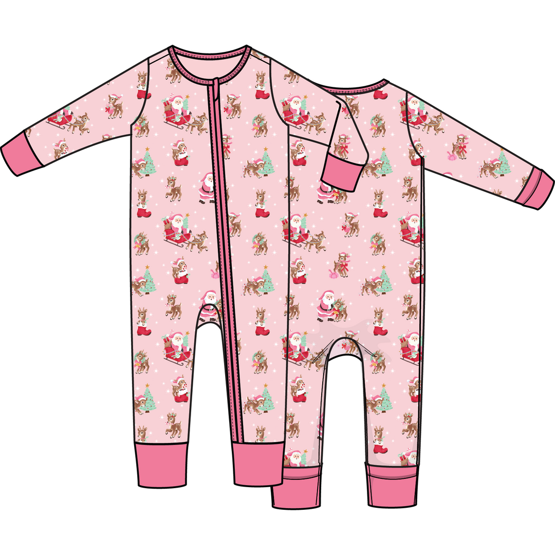 Angel Dear Vintage Reindeer &amp; Santa - Convertible Romper | Pink