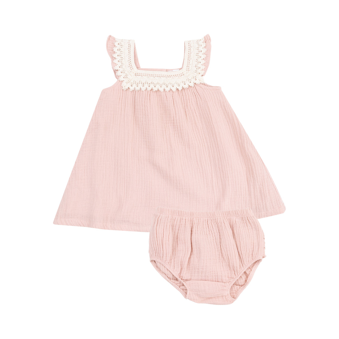 Sundress &amp; Diaper Cover - Solid Muslin Rose Smokes