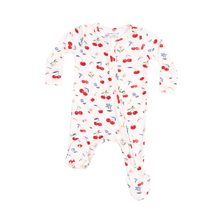 2 Way Zipper Footie - Watercolor Cherries &amp; Gingham