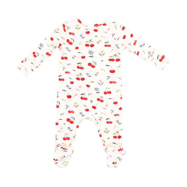 2 Way Zipper Footie - Watercolor Cherries &amp; Gingham