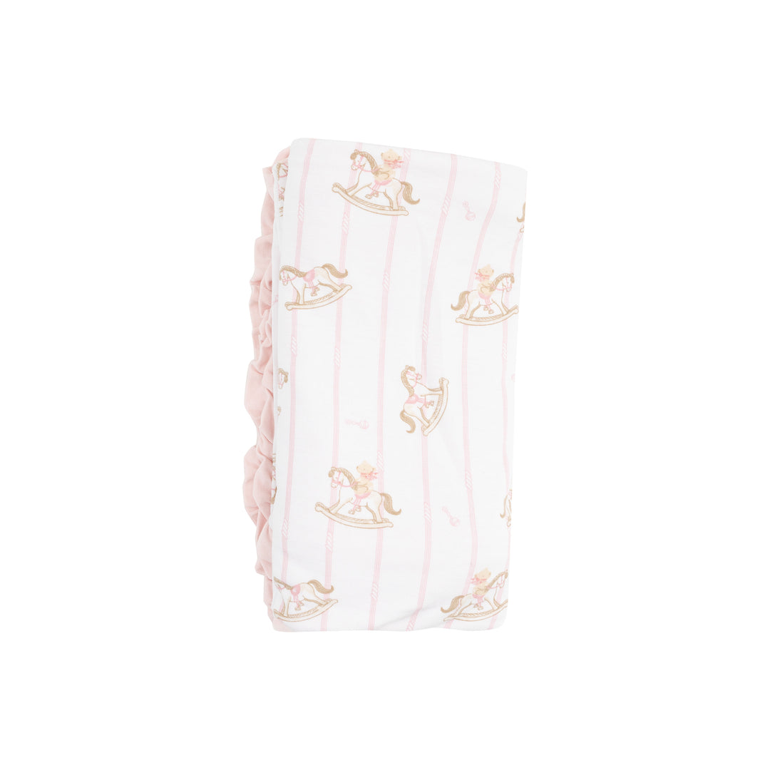 Ruffle Receiving Blanket - Vintage Rocking Horse Pink