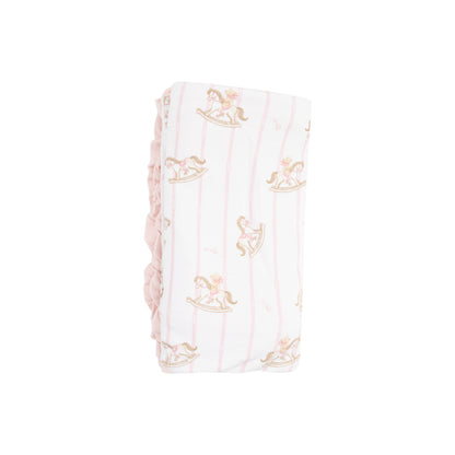 Ruffle Receiving Blanket - Vintage Rocking Horse Pink