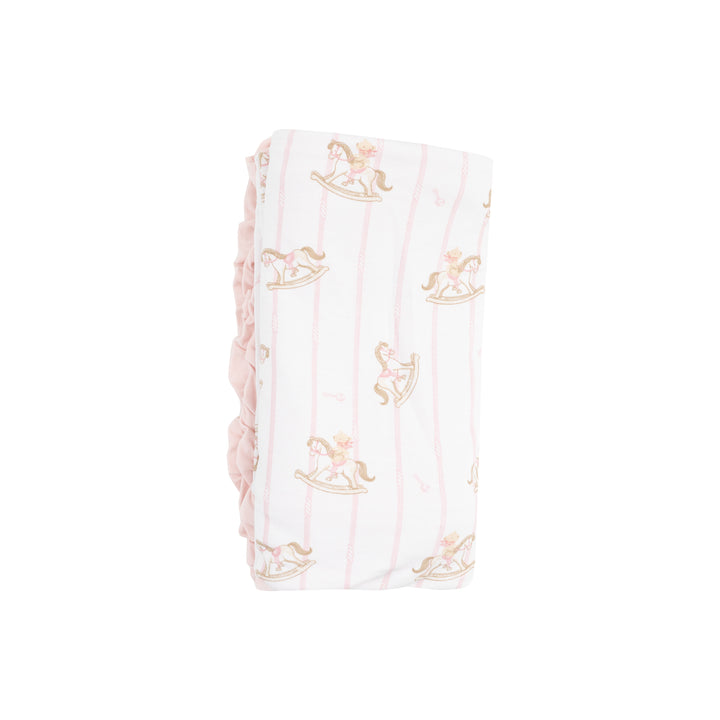 Ruffle Receiving Blanket - Vintage Rocking Horse Pink