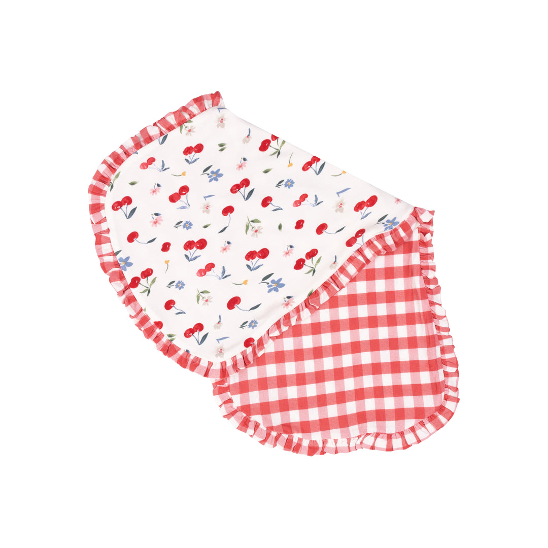 Ruffle Burp Cloth - Watercolor Cherries + Gingham - 22X10