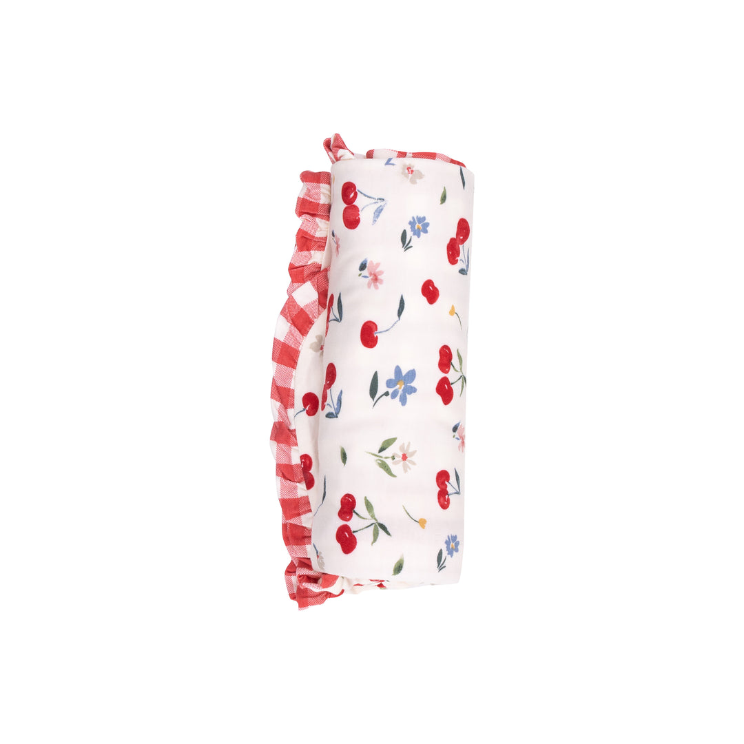 Ruffle Burp Cloth - Watercolor Cherries + Gingham - 22X10
