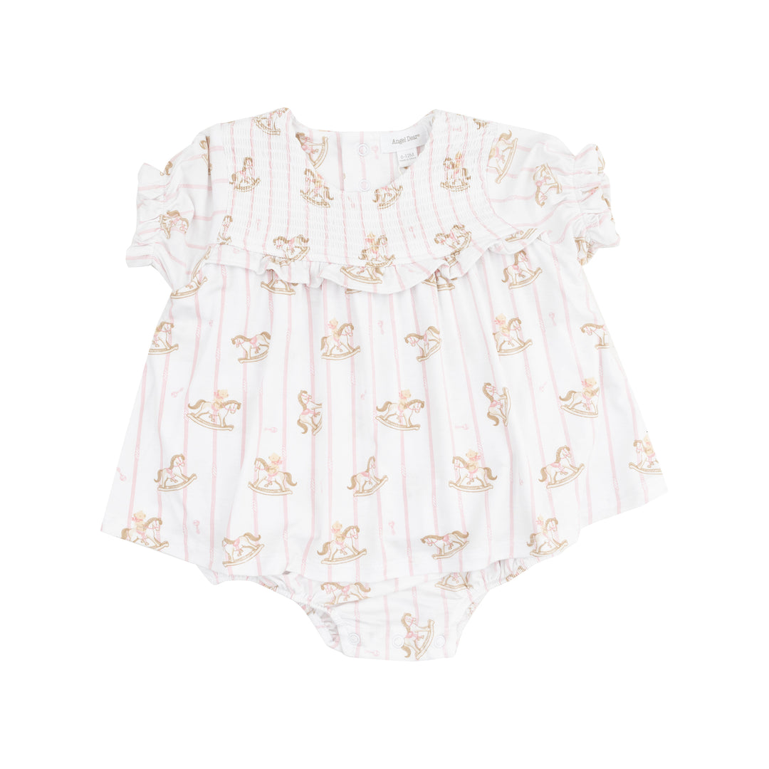 Smocked Ruffle Bubble with Skirt - Vintage Rocking Horse Pink