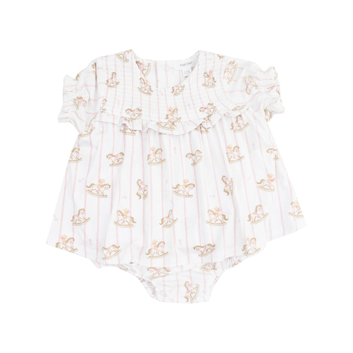 Smocked Ruffle Bubble with Skirt - Vintage Rocking Horse Pink