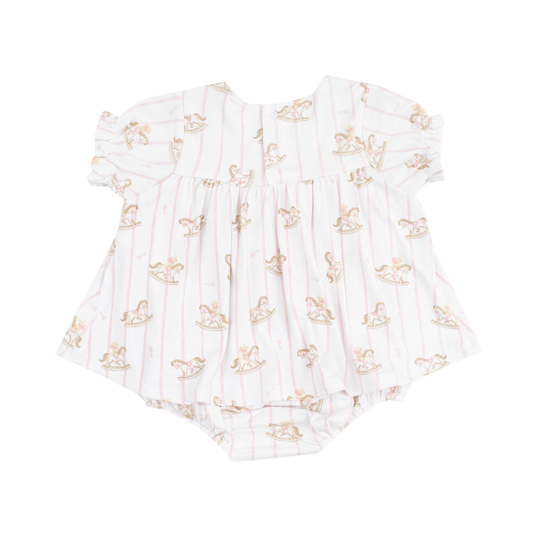 Smocked Ruffle Bubble with Skirt - Vintage Rocking Horse Pink