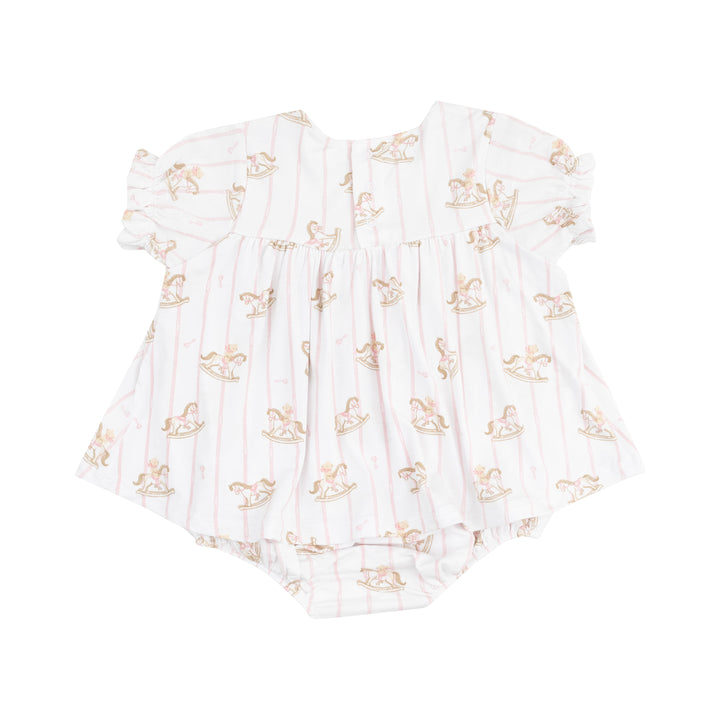 Smocked Ruffle Bubble with Skirt - Vintage Rocking Horse Pink