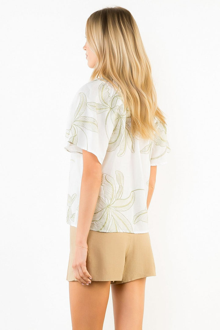 Leaf Flutter Sleeve Top - Cream