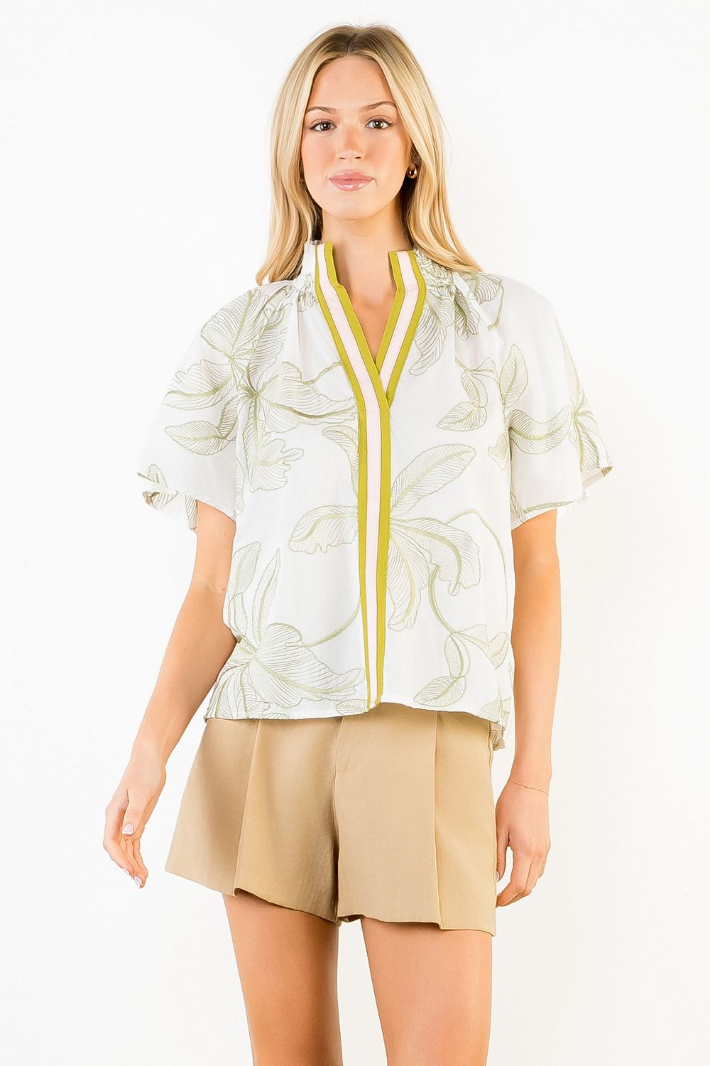 Leaf Flutter Sleeve Top - Cream