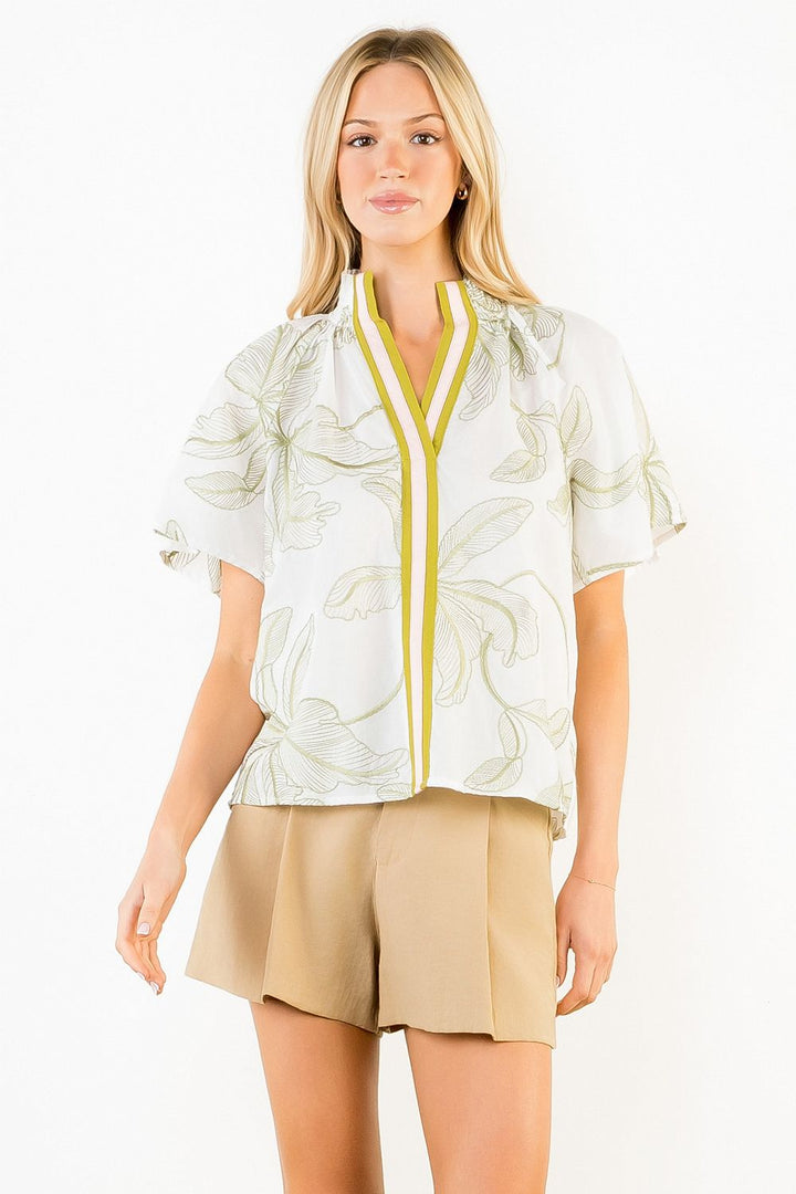 Leaf Flutter Sleeve Top - Cream