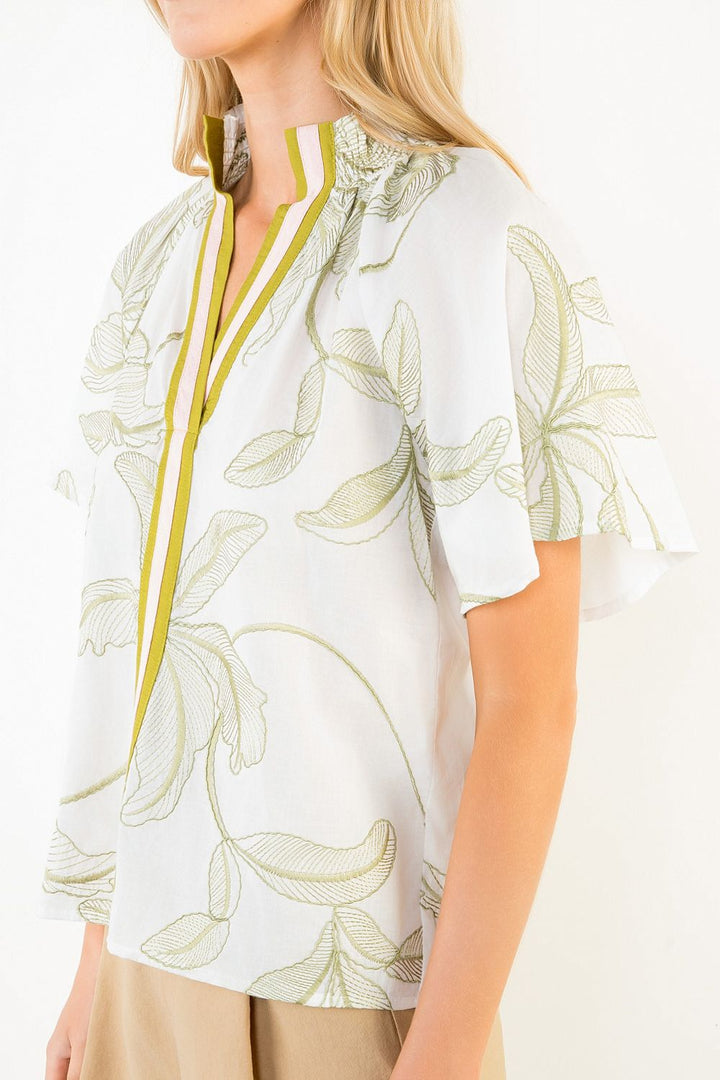 Leaf Flutter Sleeve Top - Cream