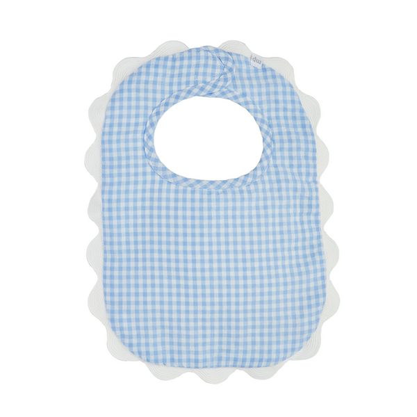 Blue Gingham Scallop Bib