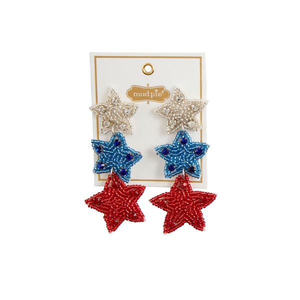 Red, White &amp; Blue Stars Beaded Earrings