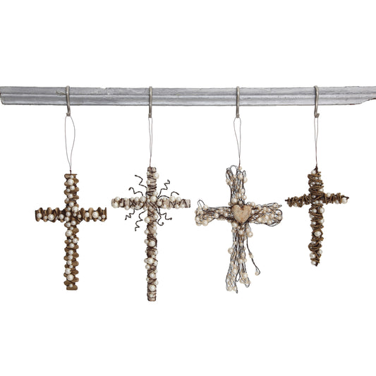 Wire Cross with Beads Ornament, 4 Styles