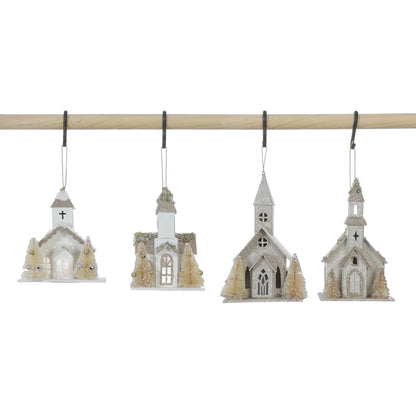 Paper Church Ornament with Trees and LED, 4 Styles