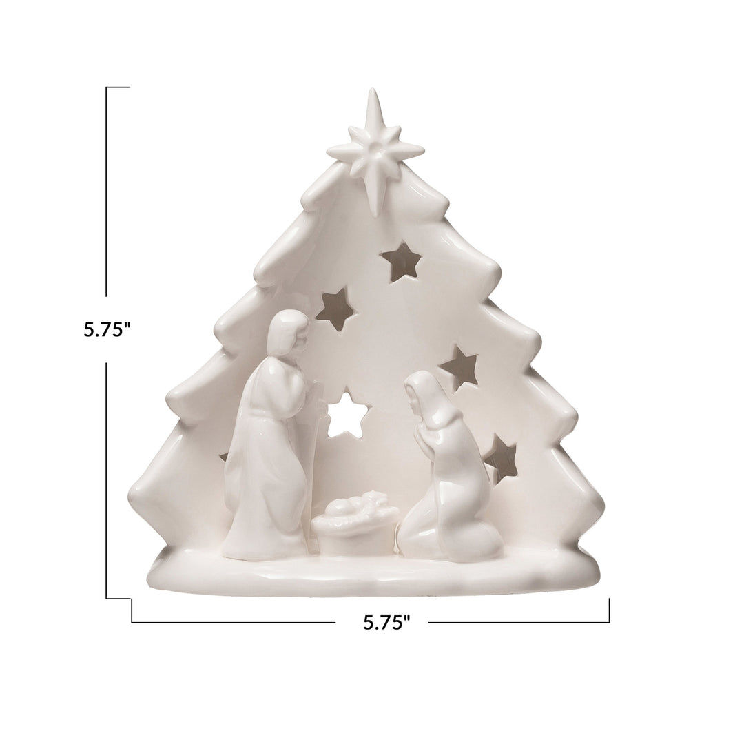 Creative Coop Stoneware Holy Family with Tree &amp; Cut-Outs, Alternate View | Bella Gifts from the Heart
