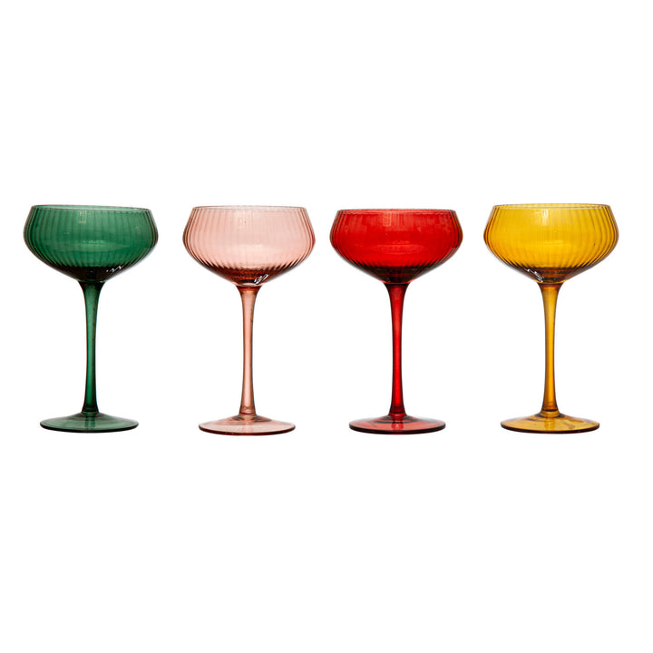 Creative Coop 4-1/4" Round x 6-3/4"H 8 oz. Stemmed Champagne/Coupe Glass, 4 Colors